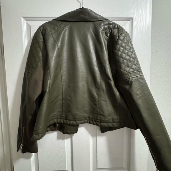 New York & Company Women's Olive Faux Leather Jacket - Picture 2 of 6